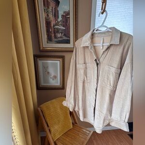 Babaton Shacket Size Large Soft Corduroy Button Up in Tan/Sheen
